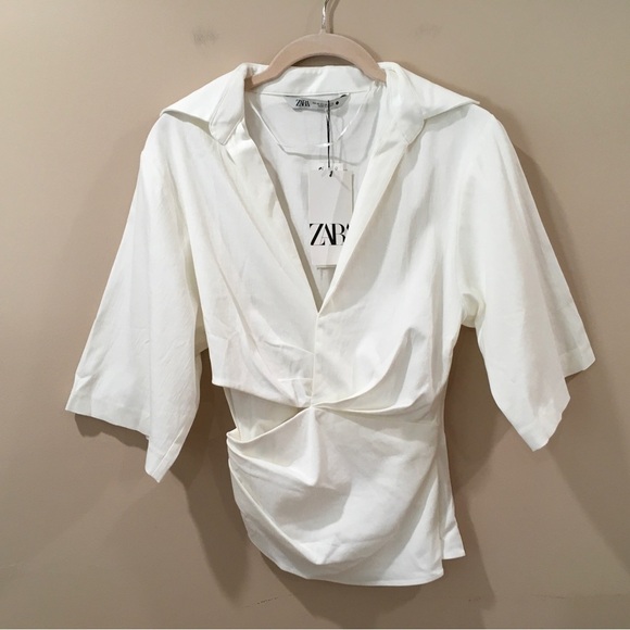 Zara cropped top white Cotton Linen Cut Out Twist size Xs - Picture 1 of 11